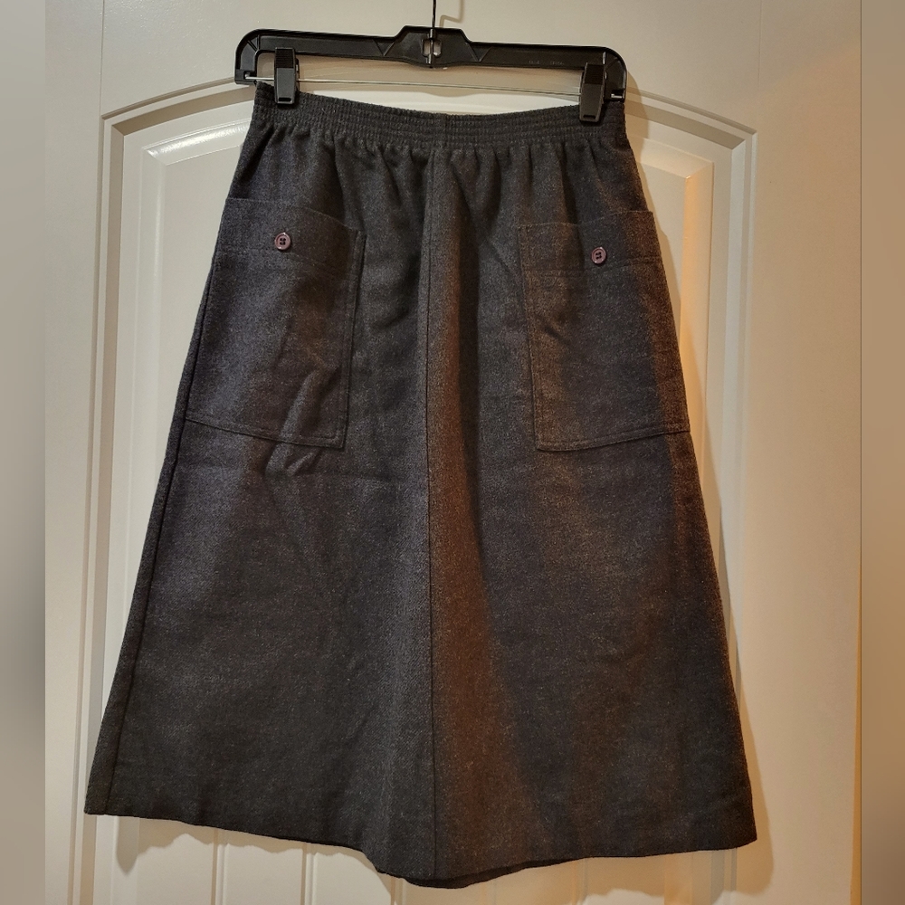 Vtg Kay Warner charcoal gray midi a-line skirt